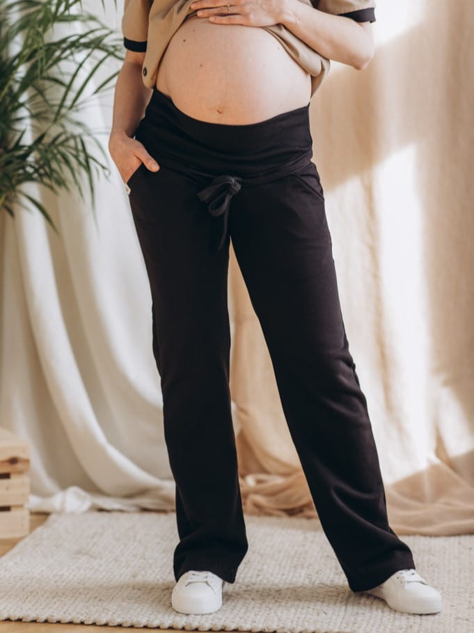Spodnie ciążowe szerokie LATTE NA WYNOS czarne