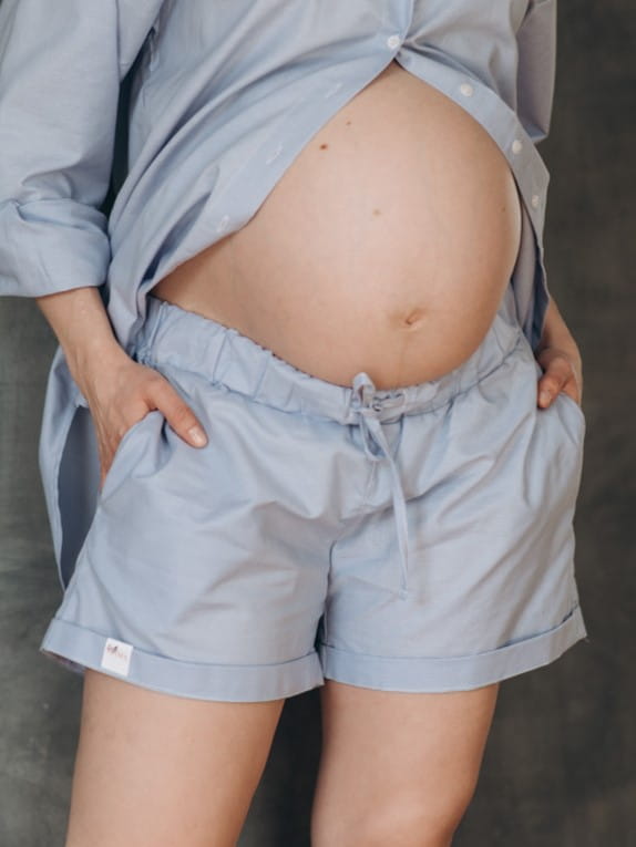 Szorty ciążowe OXFORD błękitne 