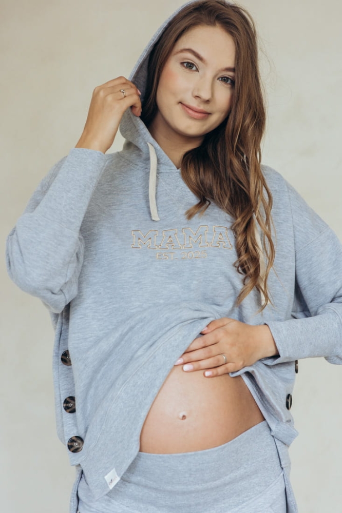 MAMA EST. 2025- bluza ciążowa szara