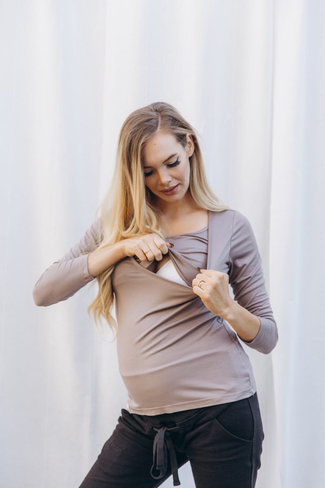 Kojící halenka NOW AND THEN tmavě béžová