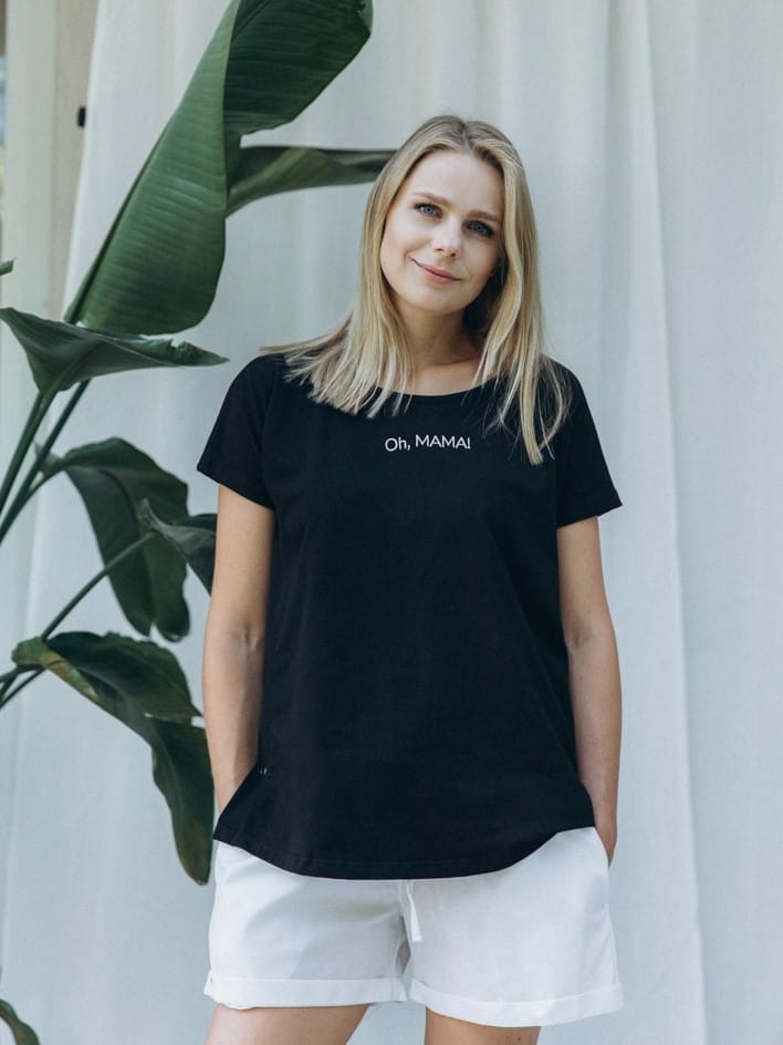 T-SHIRT OH, MAMA! do karmienia z odpinanymi bokami czarny 