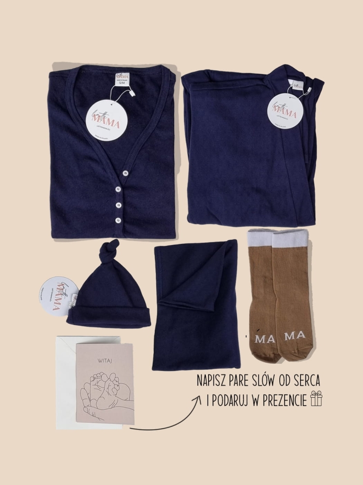 BOX prezentowy mama i niemowlę granatowy 