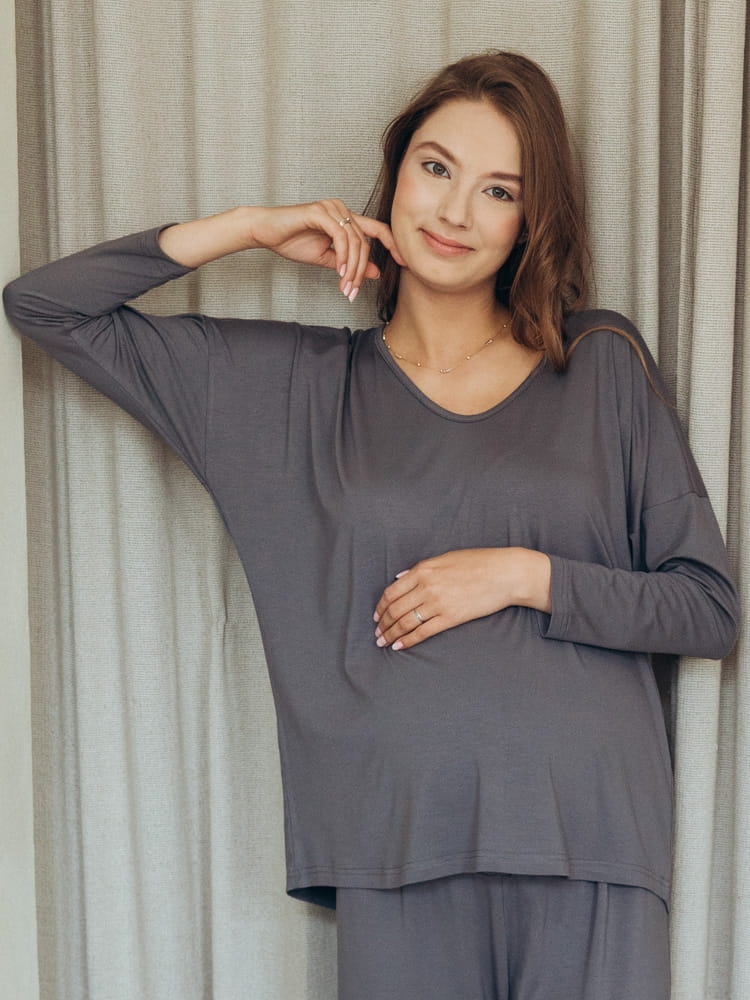 Longsleeve ciążowy i do karmienia MOCHA stalowy 