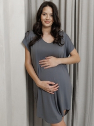 Homewear, koszula ciążowa i do karmienia  MOCHA stalowa 